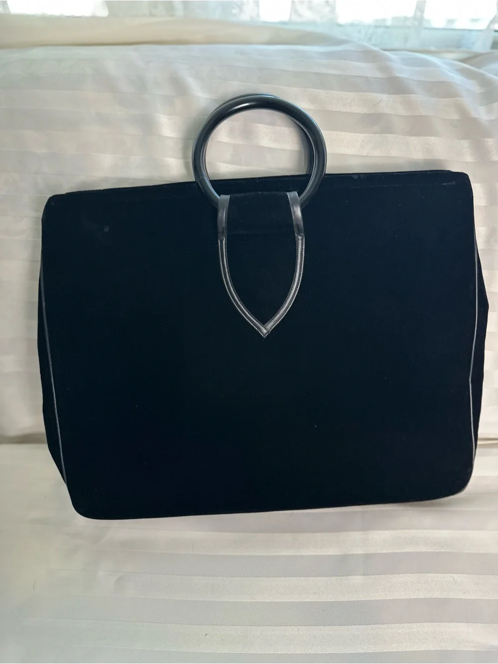 Vintage Ronay Black Velvet Portfolio Briefcase Bag Ring Handles